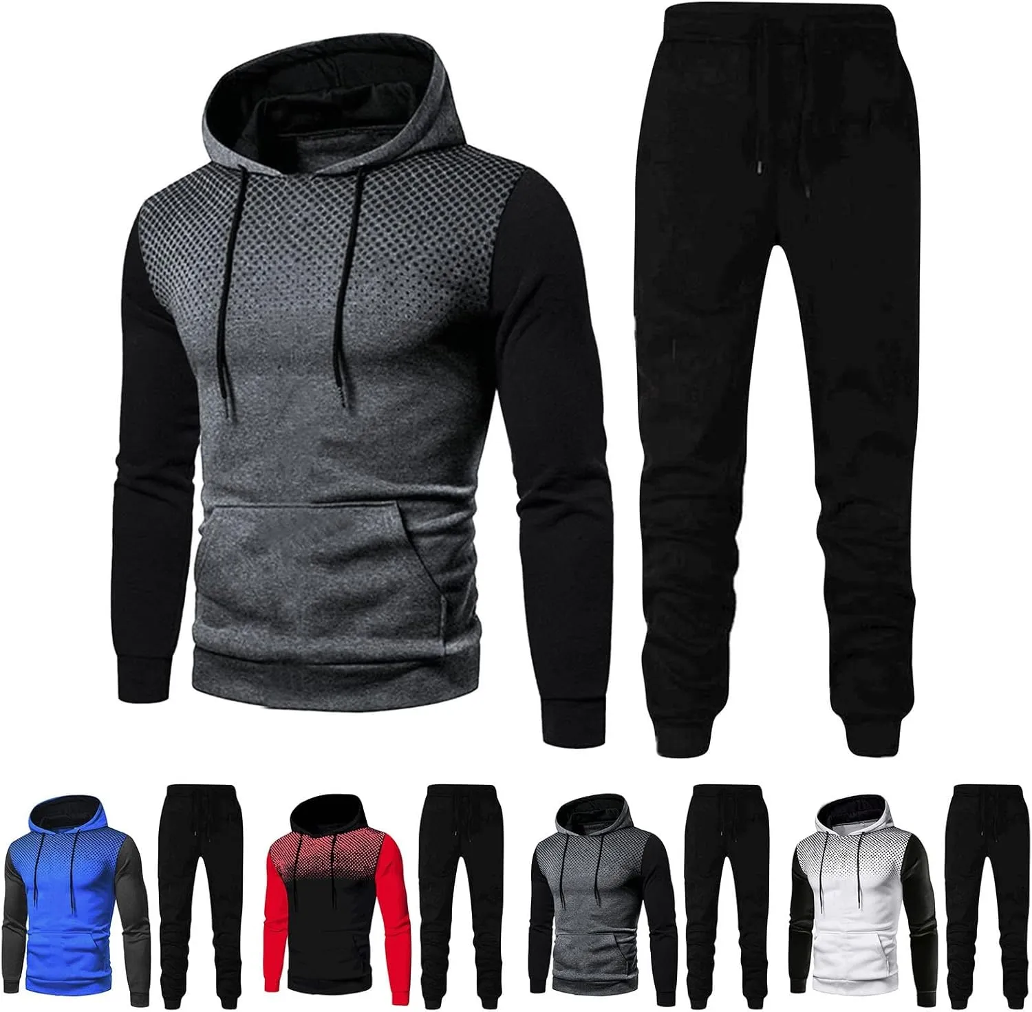 Mens 2 Piece Sweatsuit Set Leisure Splice Zipper Sweater Pants Sports Suit Color Block Hoodies and Sweatpants Set