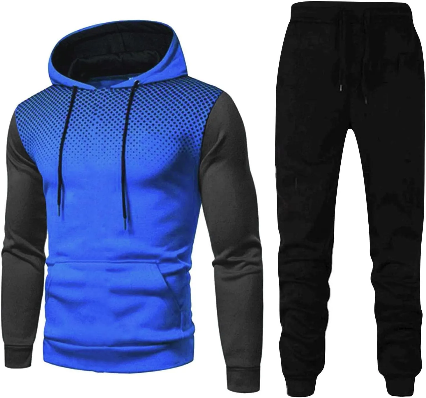 Mens 2 Piece Sweatsuit Set Leisure Splice Zipper Sweater Pants Sports Suit Color Block Hoodies and Sweatpants Set