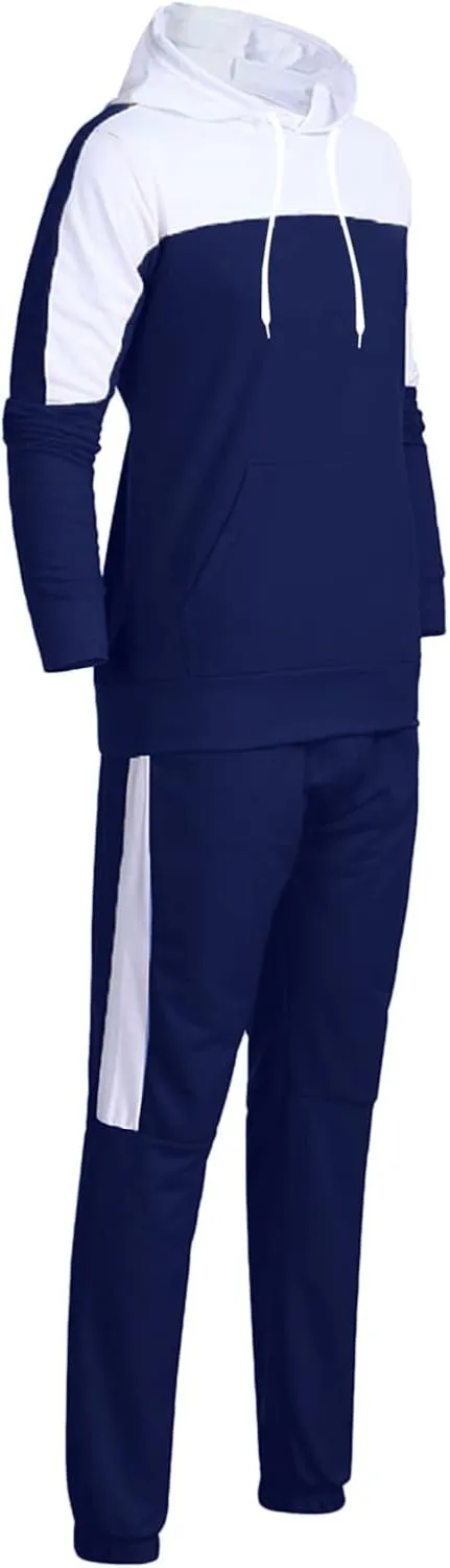 Mens 2 Piece Sweatsuits Sets Pant Sets Fashion Stitching Hooded Two Piece Suit of Color Block Hoodies and Zipper