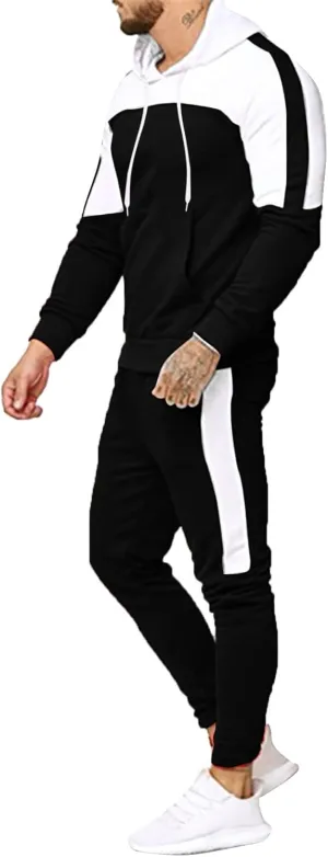 Mens 2 Piece Sweatsuits Sets Pant Sets Fashion Stitching Hooded Two Piece Suit of Color Block Hoodies and Zipper