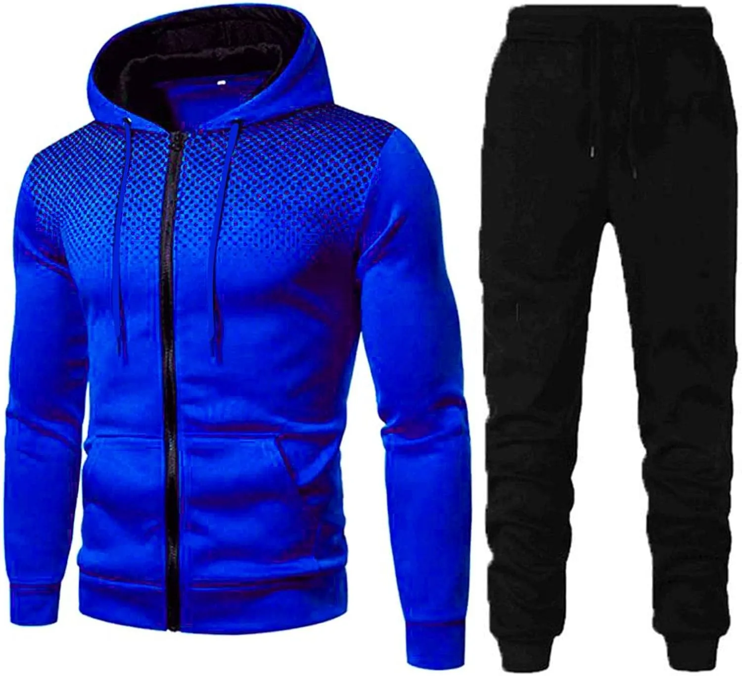Mens 2 Piece Sweatsuits Sets Pant Sets Fashion Stitching Hooded Two Piece Suit of Color Block Hoodies and Zipper