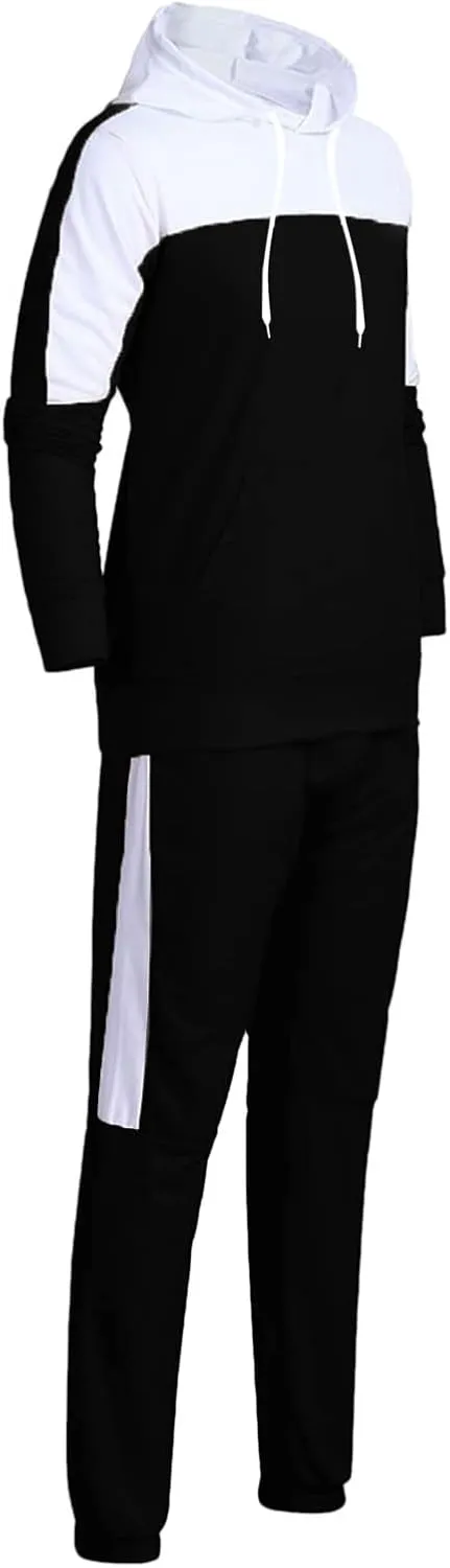 Mens 2 Piece Sweatsuits Sets Pant Sets Fashion Stitching Hooded Two Piece Suit of Color Block Hoodies and Zipper