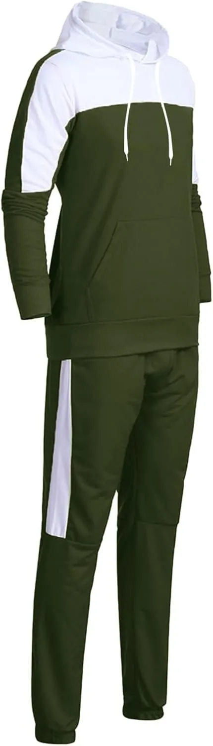Mens 2 Piece Sweatsuits Sets Pant Sets Fashion Stitching Hooded Two Piece Suit of Color Block Hoodies and Zipper