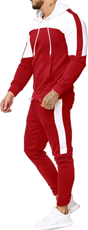 Mens 2 Piece Sweatsuits Sets Pant Sets Fashion Stitching Hooded Two Piece Suit of Color Block Hoodies and Zipper
