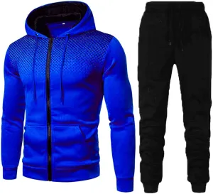 Mens 2 Piece Sweatsuits Sets Pant Sets Fashion Stitching Hooded Two Piece Suit of Color Block Hoodies and Zipper