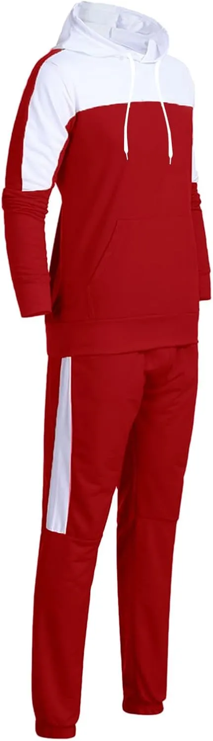 Mens 2 Piece Sweatsuits Sets Pant Sets Fashion Stitching Hooded Two Piece Suit of Color Block Hoodies and Zipper