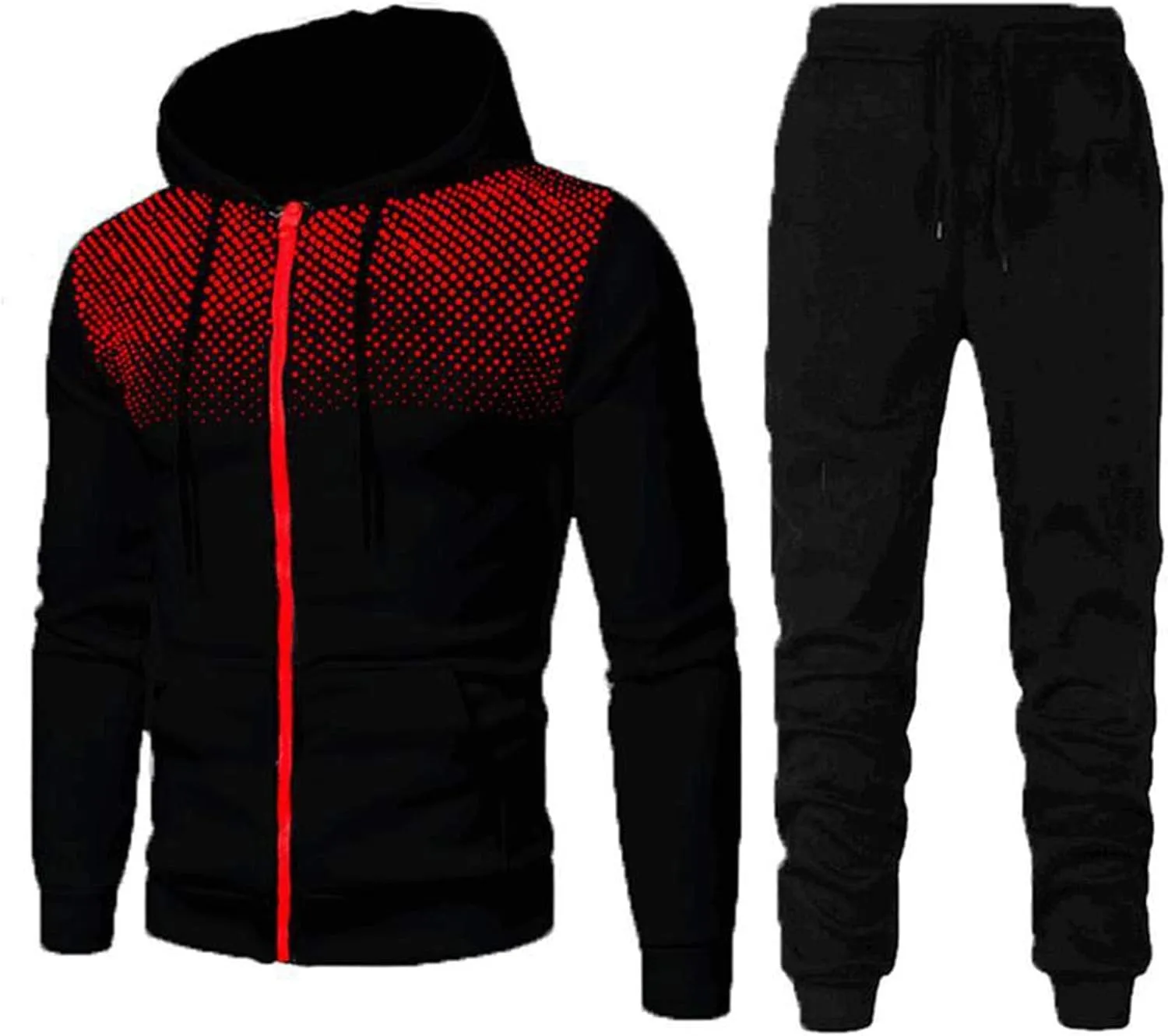 Mens 2 Piece Sweatsuits Sets Pant Sets Fashion Stitching Hooded Two Piece Suit of Color Block Hoodies and Zipper
