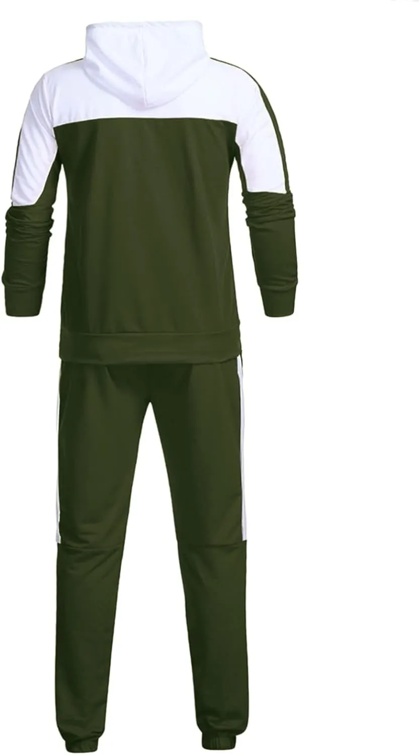 Mens 2 Piece Sweatsuits Sets Pant Sets Fashion Stitching Hooded Two Piece Suit of Color Block Hoodies and Zipper