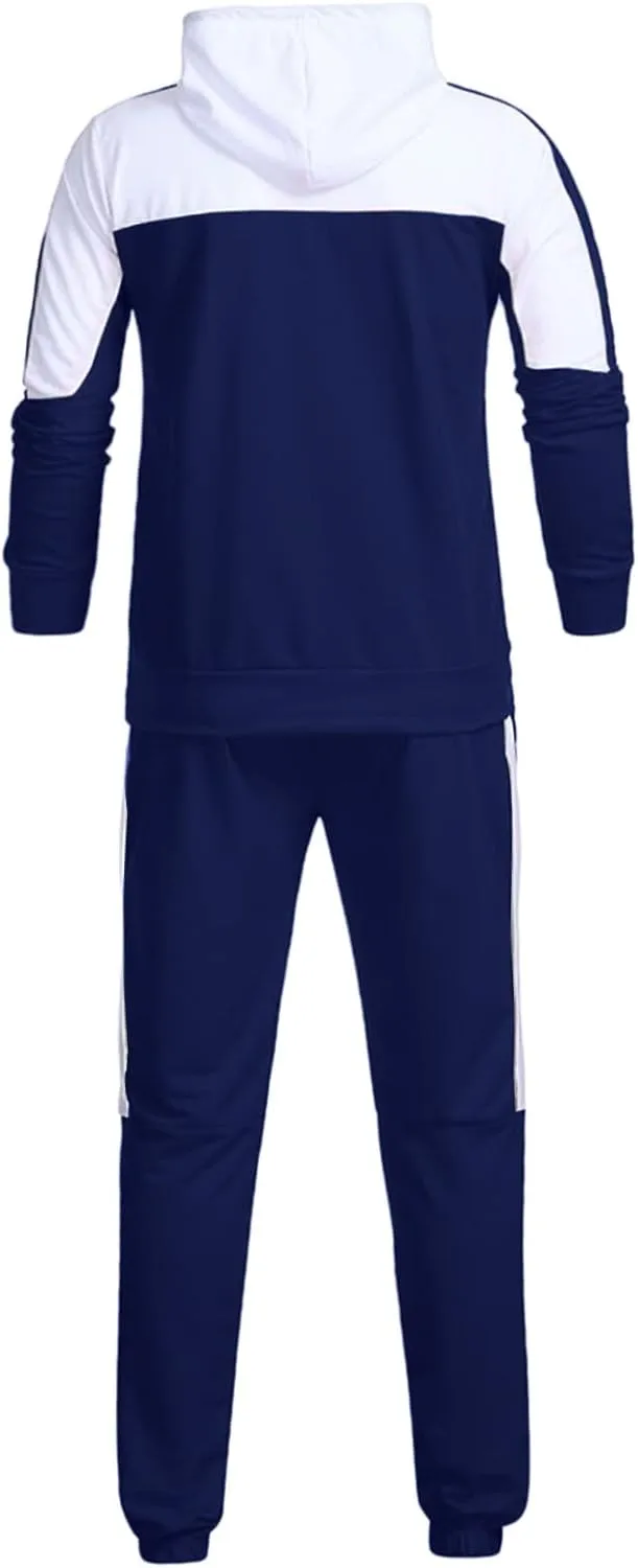 Mens 2 Piece Sweatsuits Sets Pant Sets Fashion Stitching Hooded Two Piece Suit of Color Block Hoodies and Zipper