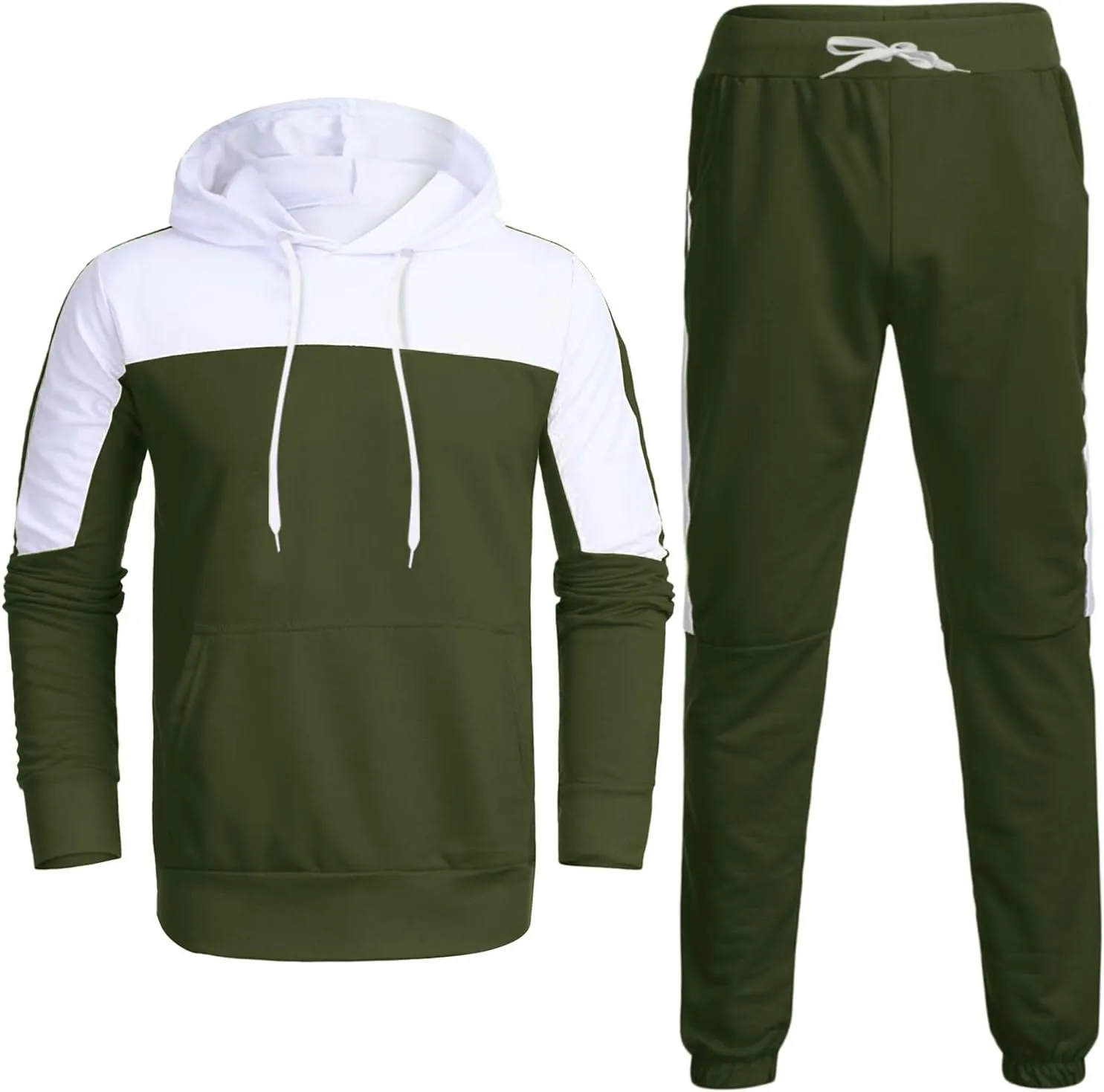 Mens 2 Piece Sweatsuits Sets Pant Sets Fashion Stitching Hooded Two Piece Suit of Color Block Hoodies and Zipper