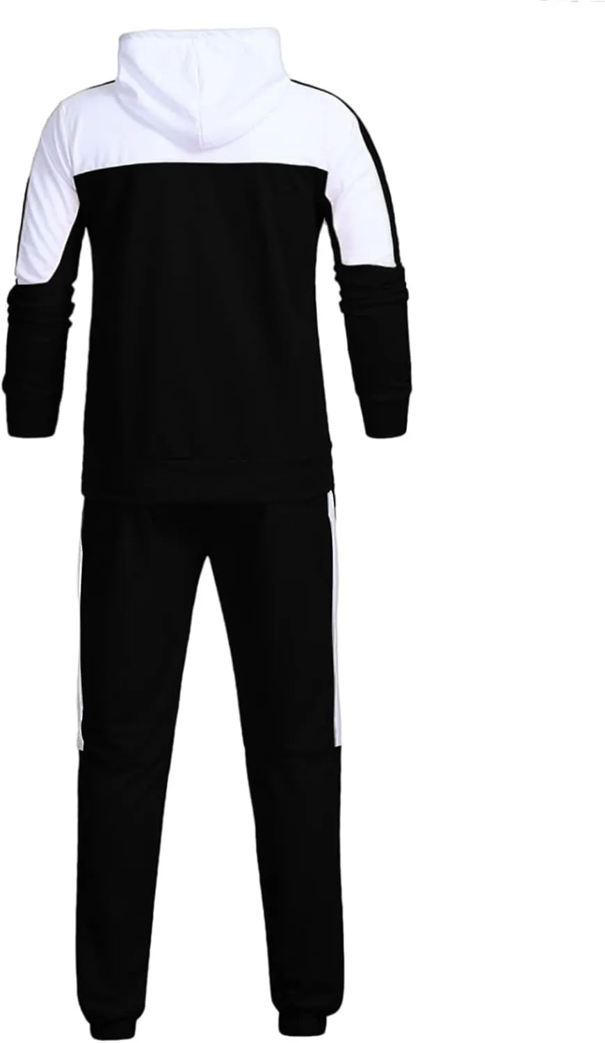 Mens 2 Piece Sweatsuits Sets Pant Sets Fashion Stitching Hooded Two Piece Suit of Color Block Hoodies and Zipper