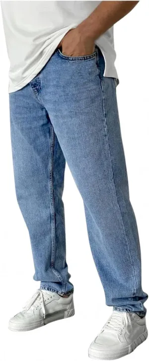 Men's Baggy Jeans Retro Wide Leg Denim Pants Stretchy Loose fit Jeans Straight Denim Trousers
