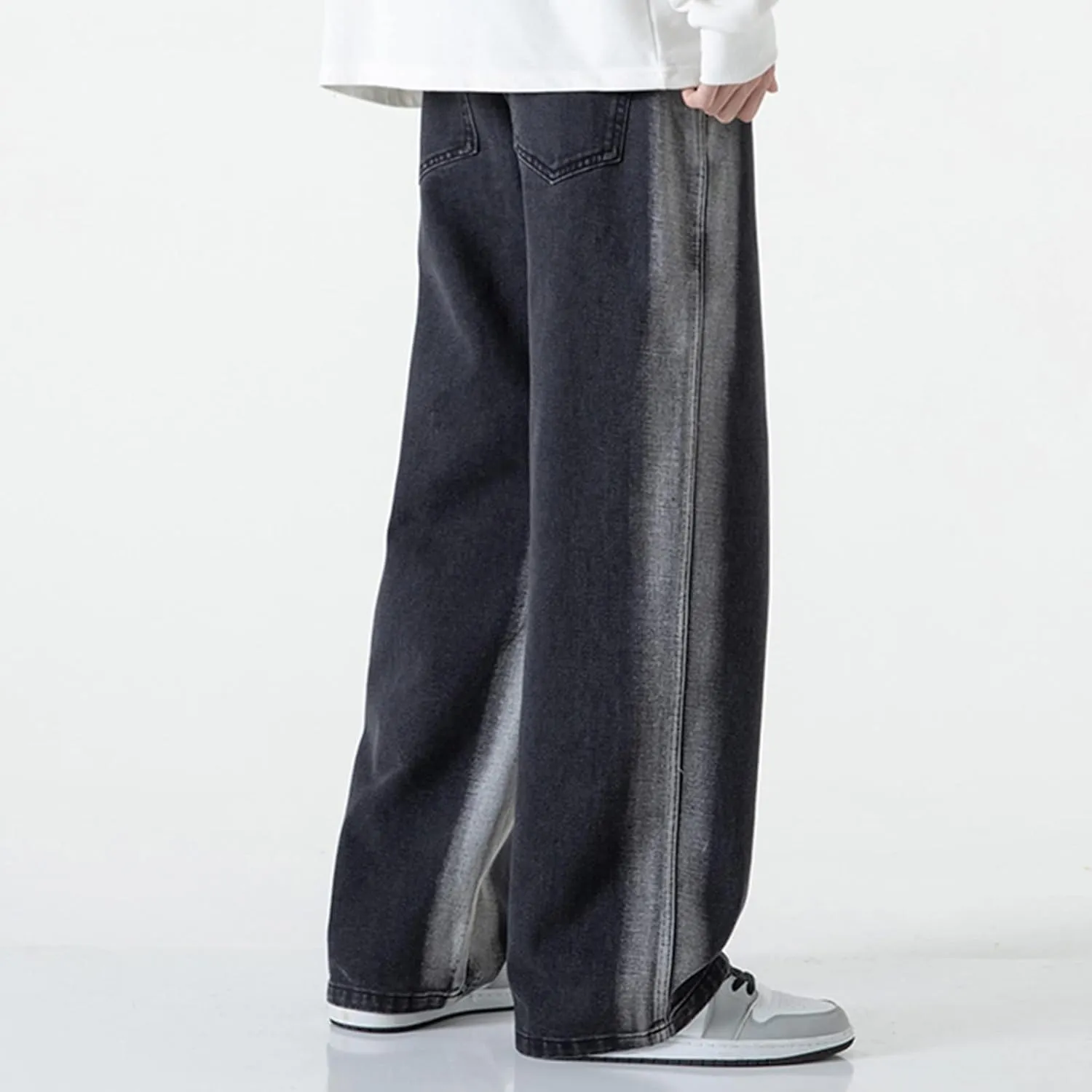Mens Baggy Jeans Washed Distressed Drawstring Denim Pants Summer Loose Casual Straight Legs Jeans Hip Hop Trousers