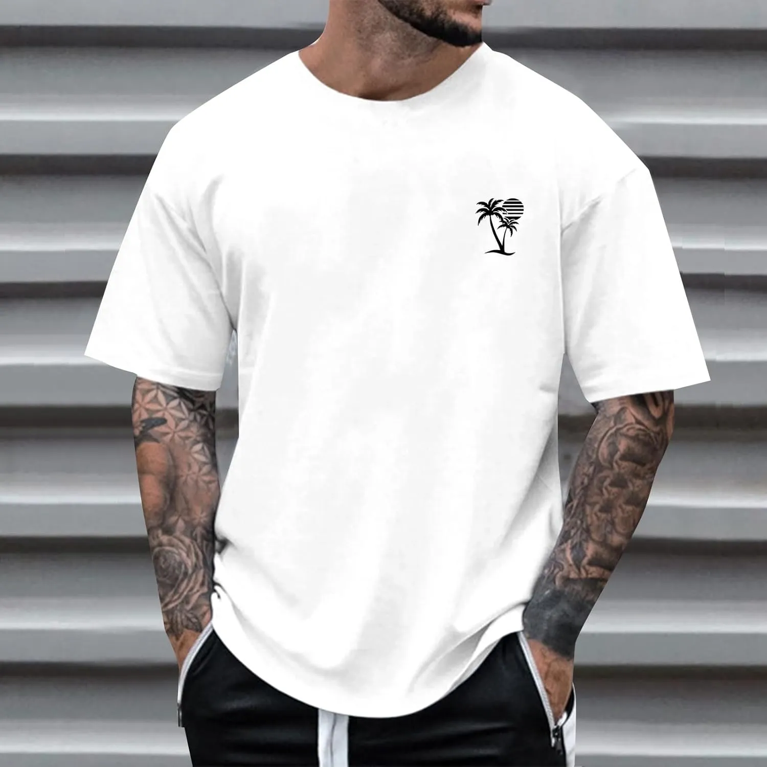 Mens Big and Tall Crew Neck Short Sleeve Drop Shoulder T-Shirts Soft Lightweight Casual Summer Coconut Printed