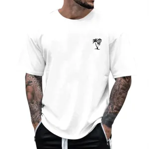 Mens Big and Tall Crew Neck Short Sleeve Drop Shoulder T-Shirts Soft Lightweight Casual Summer Coconut Printed