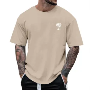 Mens Big and Tall Crew Neck Short Sleeve Drop Shoulder T-Shirts Soft Lightweight Casual Summer Coconut Printed