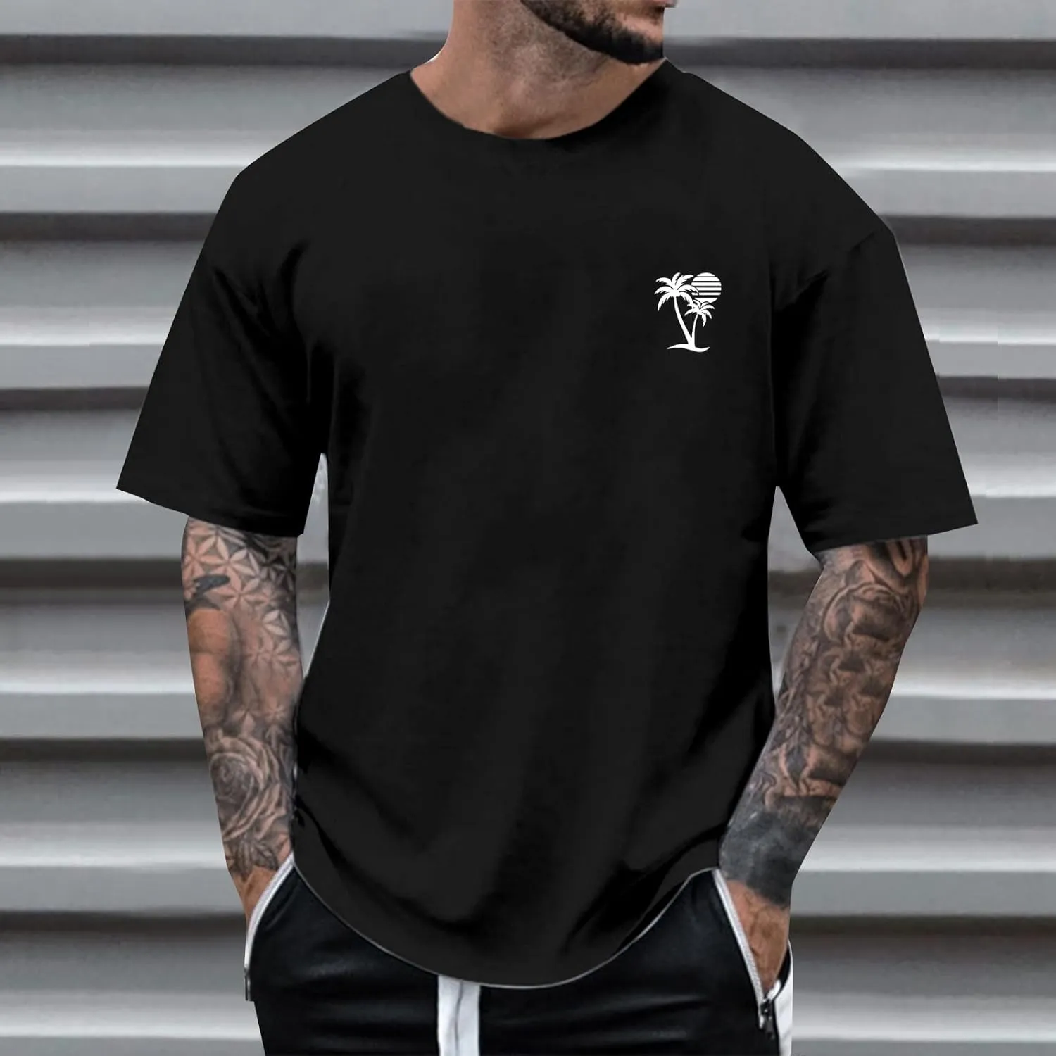 Mens Big and Tall Crew Neck Short Sleeve Drop Shoulder T-Shirts Soft Lightweight Casual Summer Coconut Printed