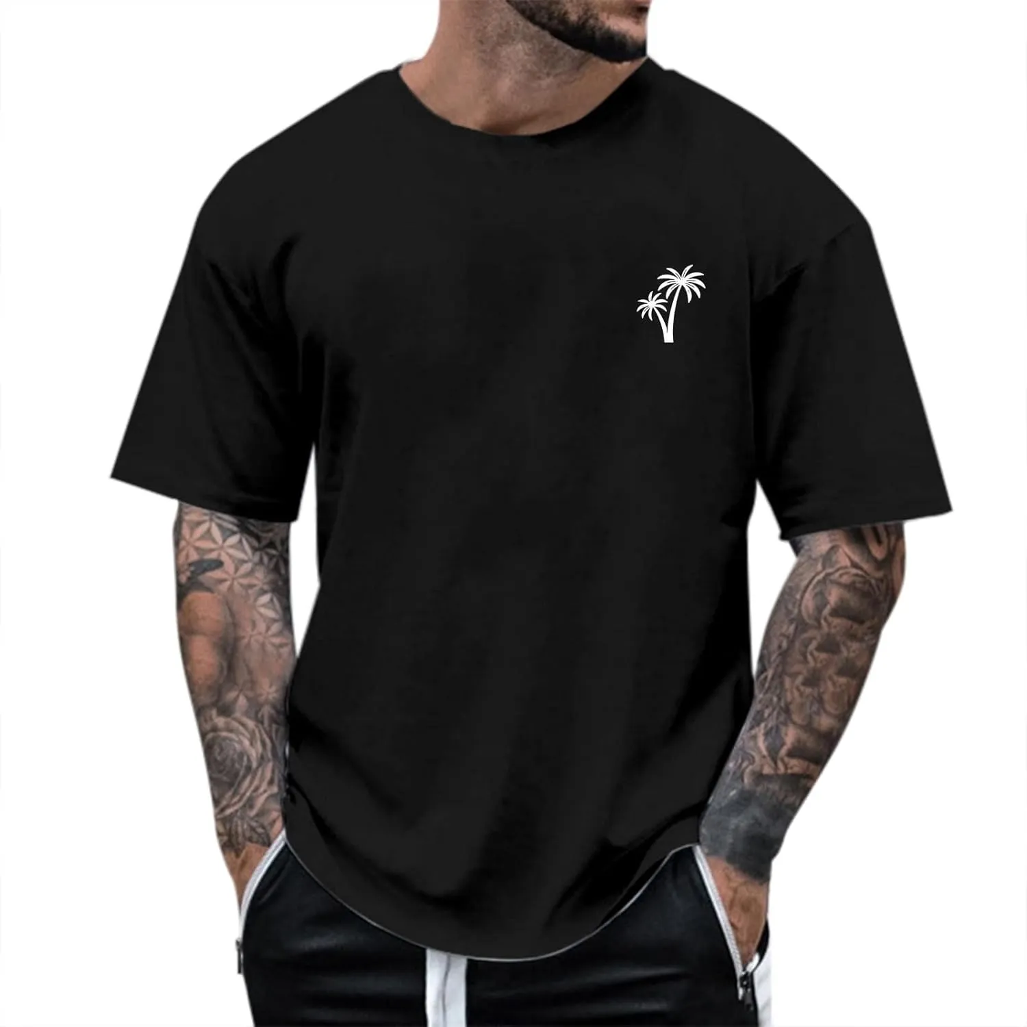 Mens Big and Tall Crew Neck Short Sleeve Drop Shoulder T-Shirts Soft Lightweight Casual Summer Coconut Printed