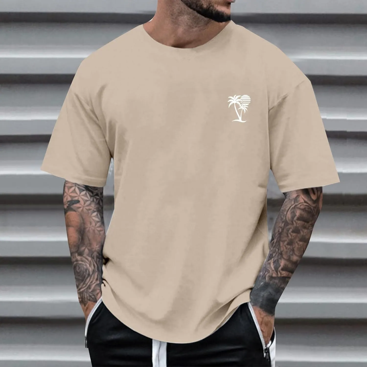 Mens Big and Tall Crew Neck Short Sleeve Drop Shoulder T-Shirts Soft Lightweight Casual Summer Coconut Printed
