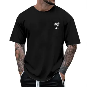 Mens Big and Tall Crew Neck Short Sleeve Drop Shoulder T-Shirts Soft Lightweight Casual Summer Coconut Printed
