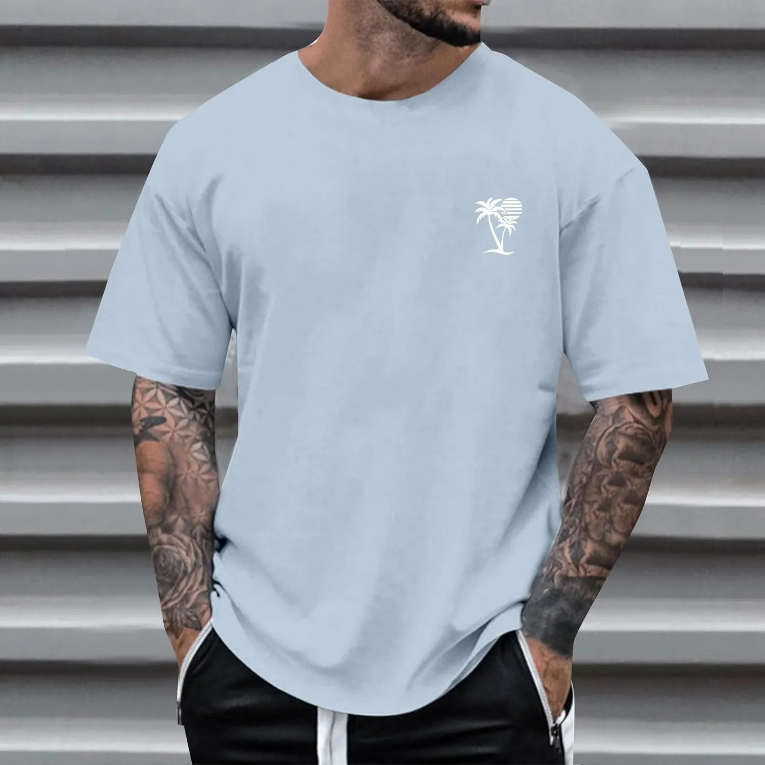 Mens Big and Tall Crew Neck Short Sleeve Drop Shoulder T-Shirts Soft Lightweight Casual Summer Coconut Printed