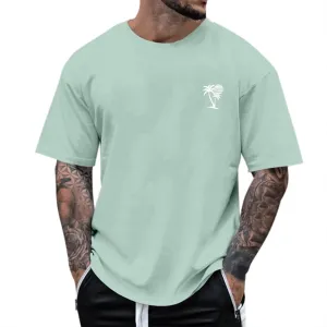 Mens Big and Tall Crew Neck Short Sleeve Drop Shoulder T-Shirts Soft Lightweight Casual Summer Coconut Printed