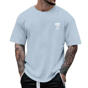 Mens Big and Tall Crew Neck Short Sleeve Drop Shoulder T-Shirts Soft Lightweight Casual Summer Coconut Printed