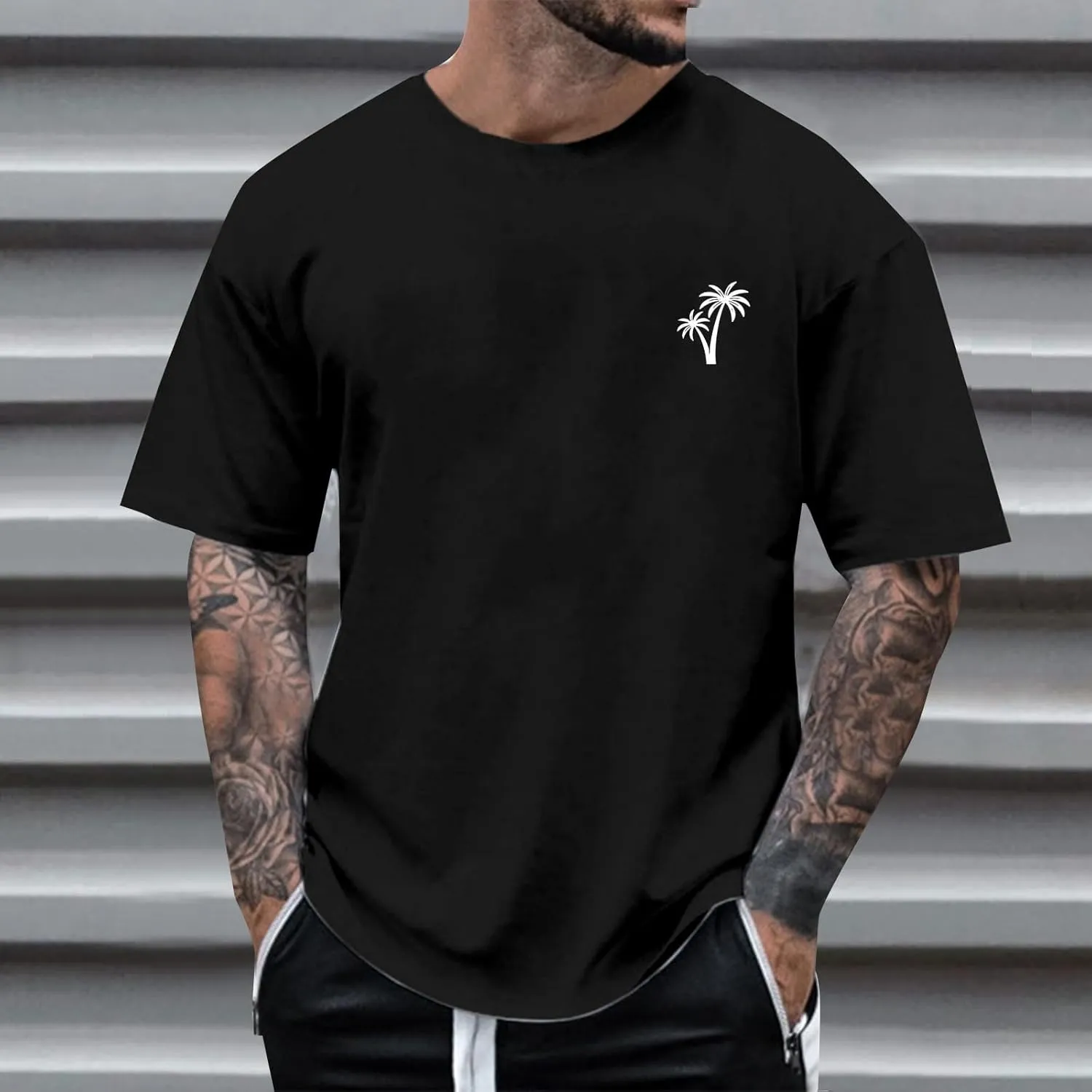 Mens Big and Tall Crew Neck Short Sleeve Drop Shoulder T-Shirts Soft Lightweight Casual Summer Coconut Printed