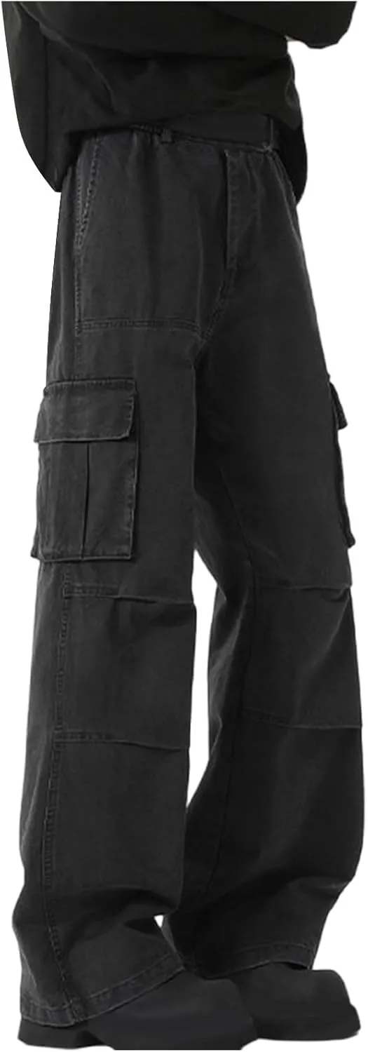 Men's Cargo Pants Y2k Fashion Multiple Pockets Plus Size Washed Workwear Full Length Trouser Comfy Cargo Sweatpant