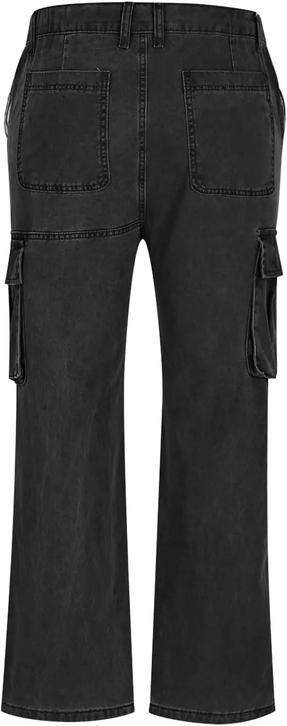 Men's Cargo Pants Y2k Fashion Multiple Pockets Plus Size Washed Workwear Full Length Trouser Comfy Cargo Sweatpant