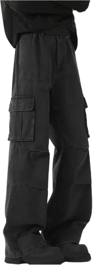 Men's Cargo Pants Y2k Fashion Multiple Pockets Plus Size Washed Workwear Full Length Trouser Comfy Cargo Sweatpant