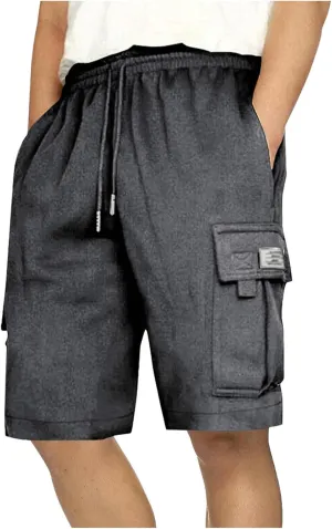 Mens Cargo Sweat Shorts Casual Drawstring Elastic Waist Athletic Workout Gym Jogger Shorts with Multi Pockets