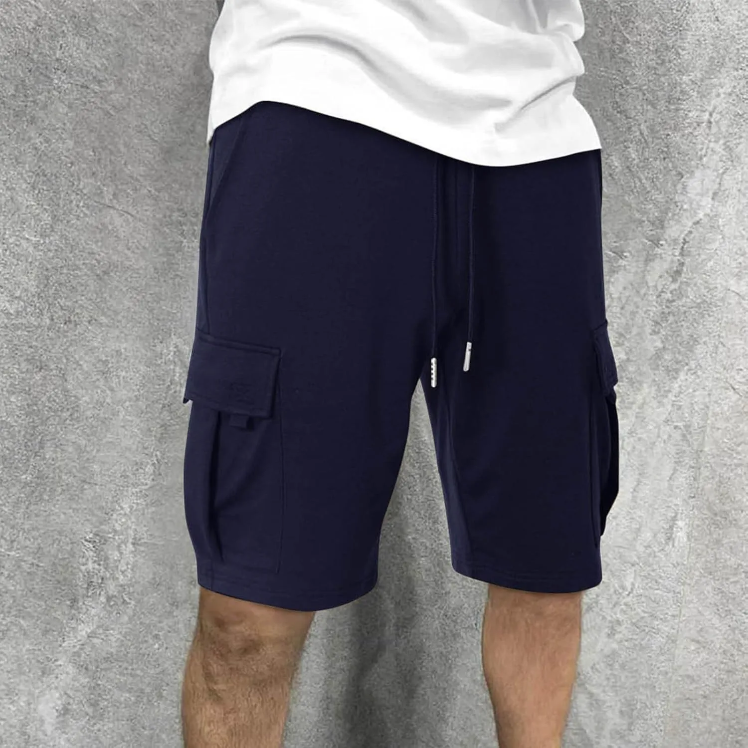 Mens Cargo Sweat Shorts Casual Drawstring Elastic Waist Athletic Workout Gym Jogger Shorts with Multi Pockets