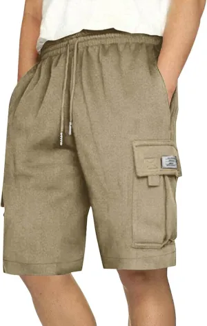 Mens Cargo Sweat Shorts Casual Drawstring Elastic Waist Athletic Workout Gym Jogger Shorts with Multi Pockets