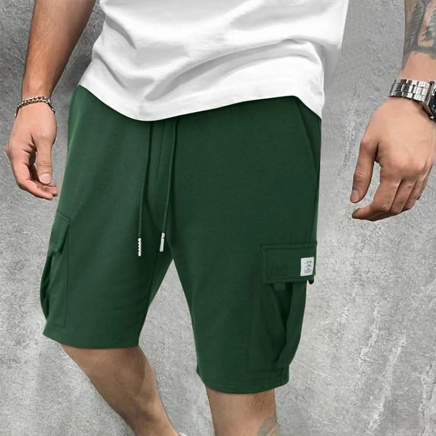 Mens Cargo Sweat Shorts Casual Drawstring Elastic Waist Athletic Workout Gym Jogger Shorts with Multi Pockets