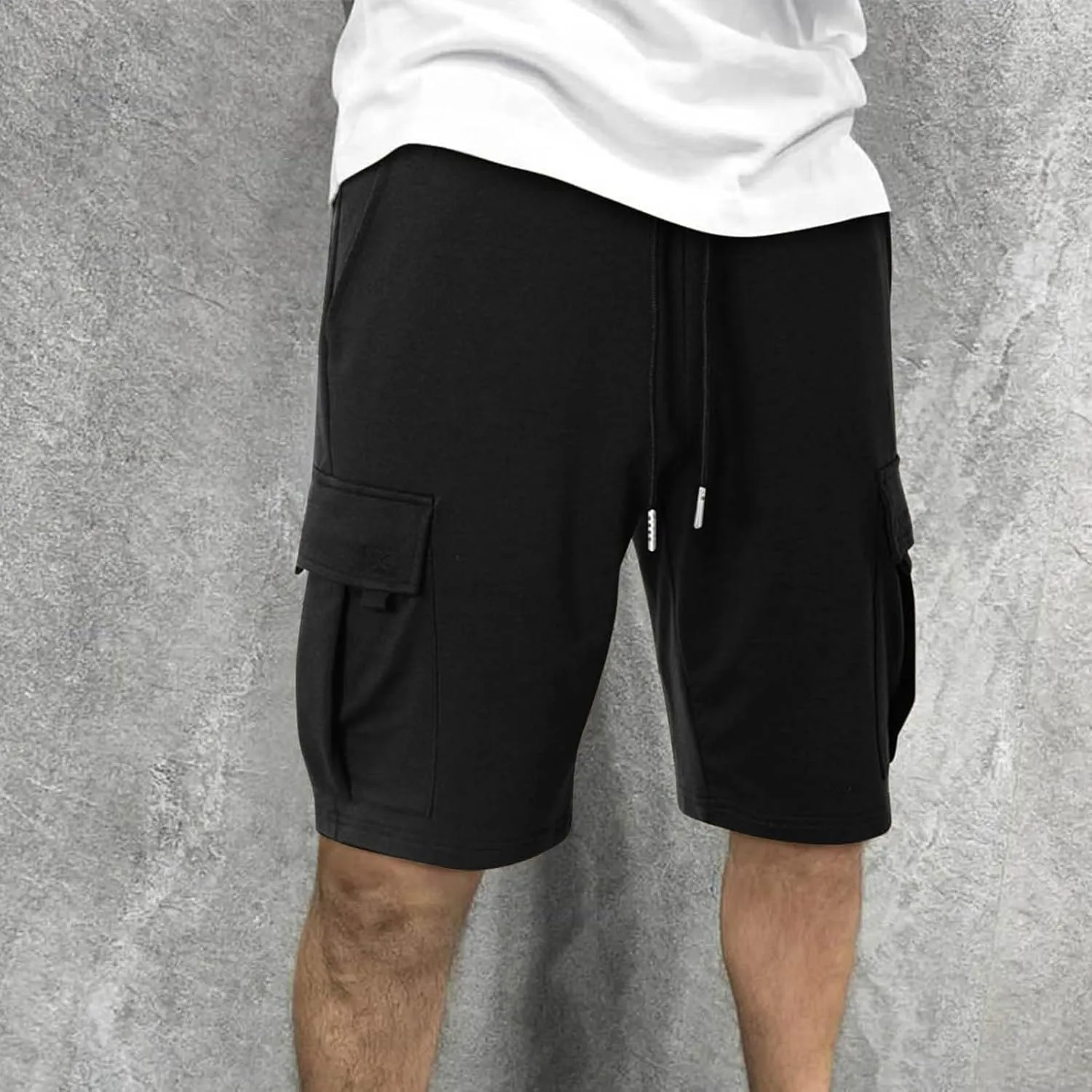 Mens Cargo Sweat Shorts Casual Drawstring Elastic Waist Athletic Workout Gym Jogger Shorts with Multi Pockets