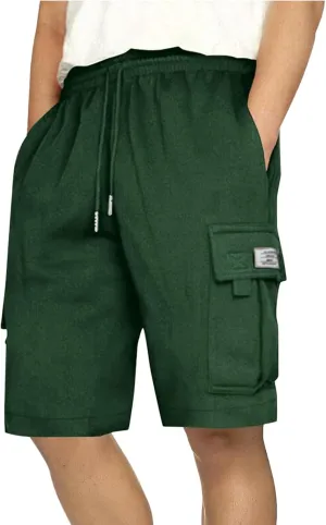 Mens Cargo Sweat Shorts Casual Drawstring Elastic Waist Athletic Workout Gym Jogger Shorts with Multi Pockets