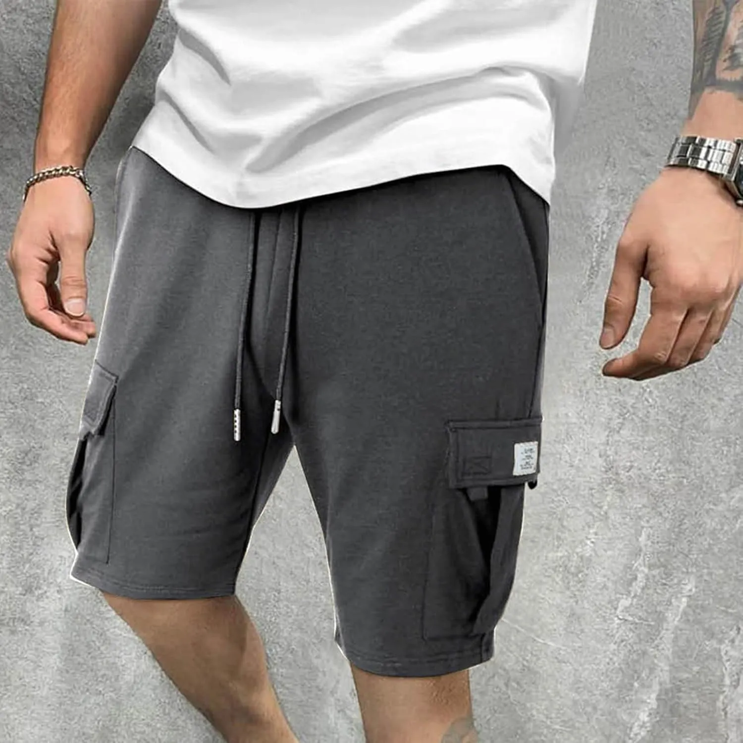 Mens Cargo Sweat Shorts Casual Drawstring Elastic Waist Athletic Workout Gym Jogger Shorts with Multi Pockets