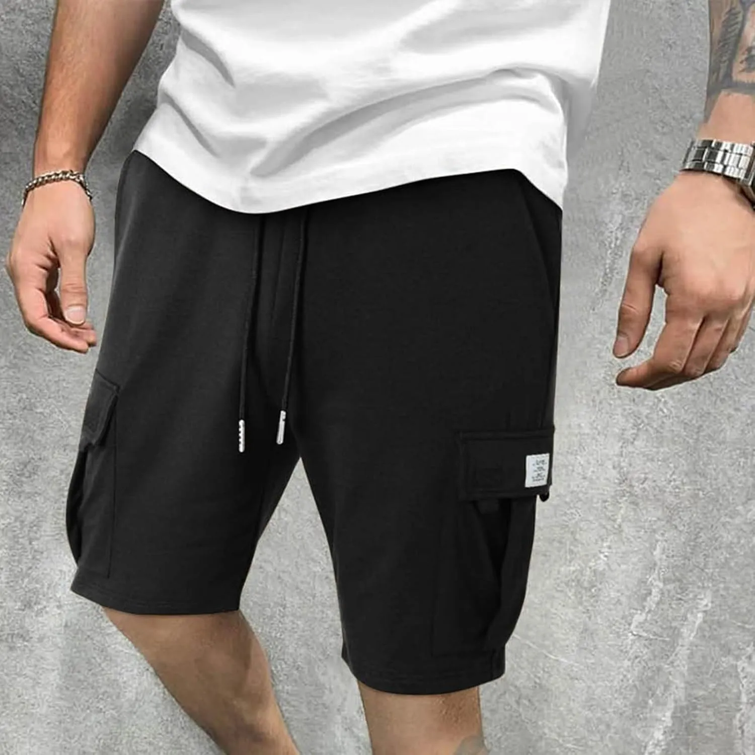 Mens Cargo Sweat Shorts Casual Drawstring Elastic Waist Athletic Workout Gym Jogger Shorts with Multi Pockets