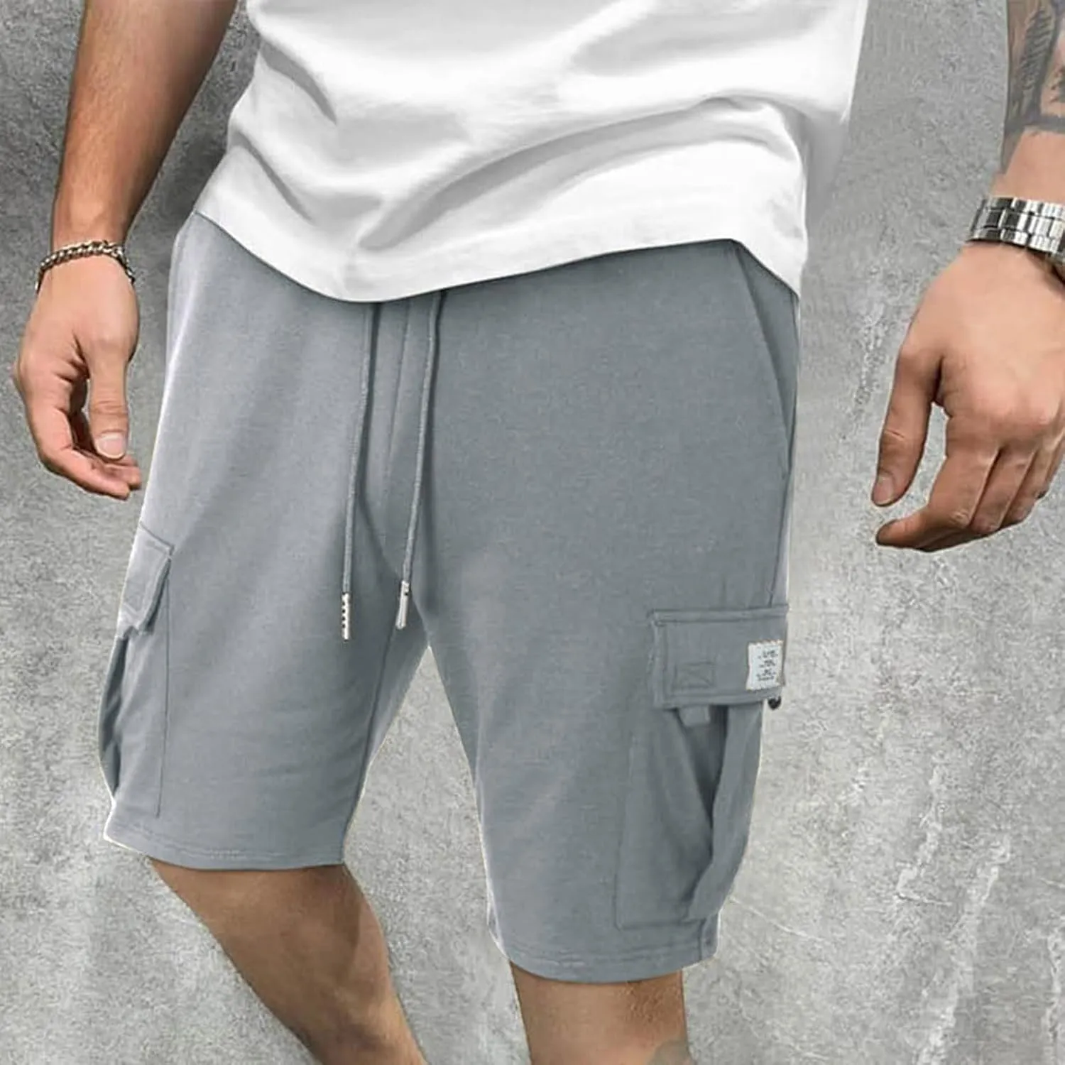 Mens Cargo Sweat Shorts Casual Drawstring Elastic Waist Athletic Workout Gym Jogger Shorts with Multi Pockets