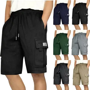 Mens Cargo Sweat Shorts Casual Drawstring Elastic Waist Athletic Workout Gym Jogger Shorts with Multi Pockets