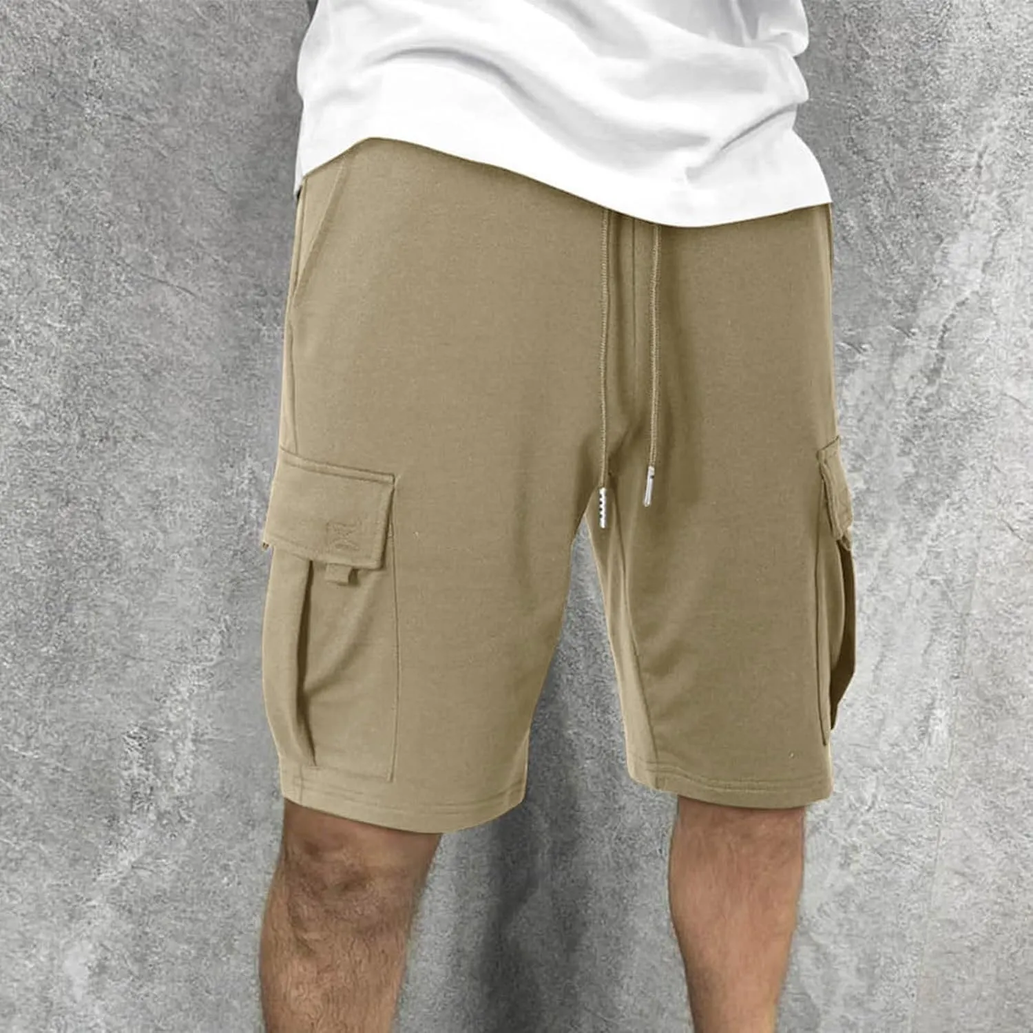 Mens Cargo Sweat Shorts Casual Drawstring Elastic Waist Athletic Workout Gym Jogger Shorts with Multi Pockets