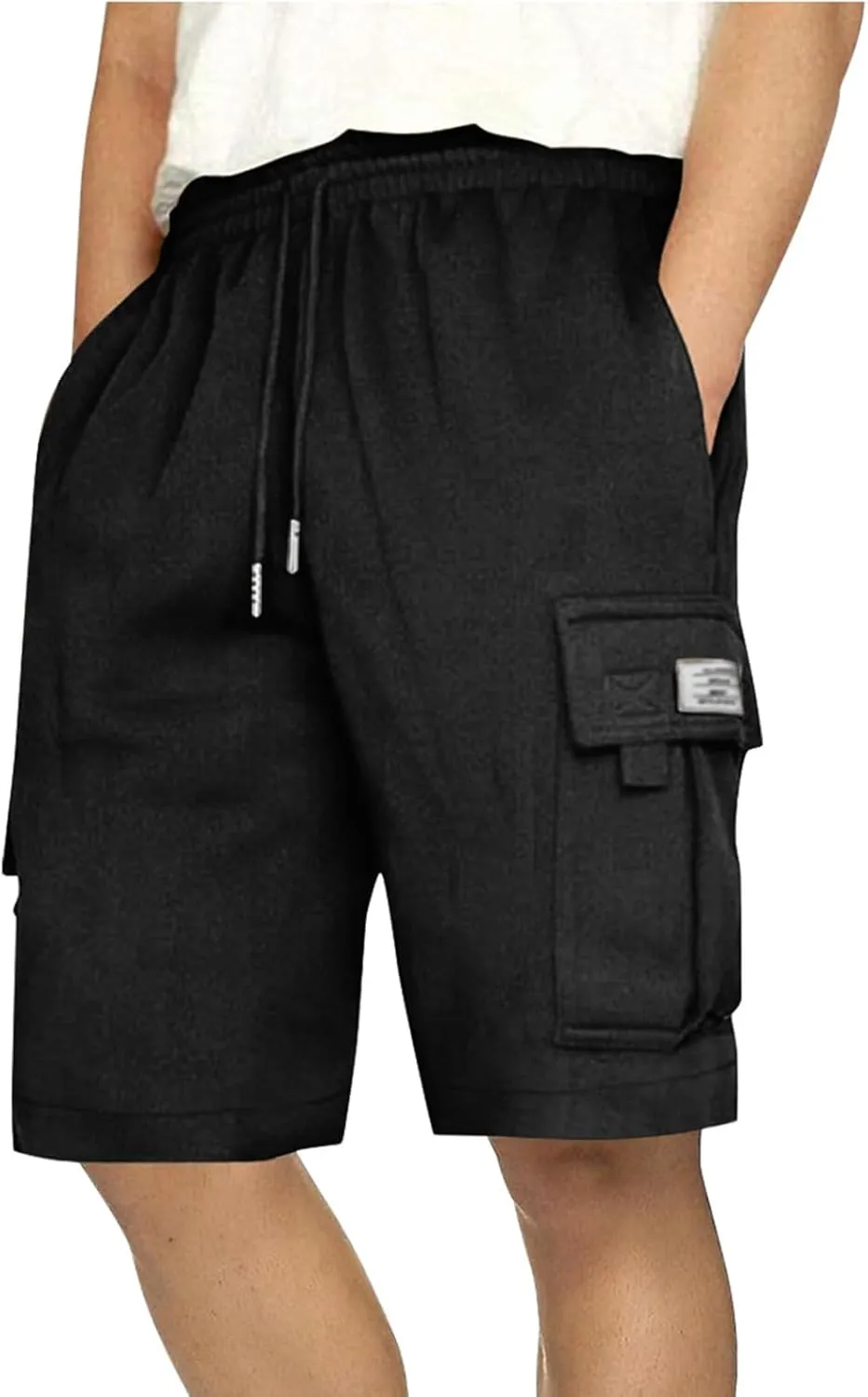 Mens Cargo Sweat Shorts Casual Drawstring Elastic Waist Athletic Workout Gym Jogger Shorts with Multi Pockets