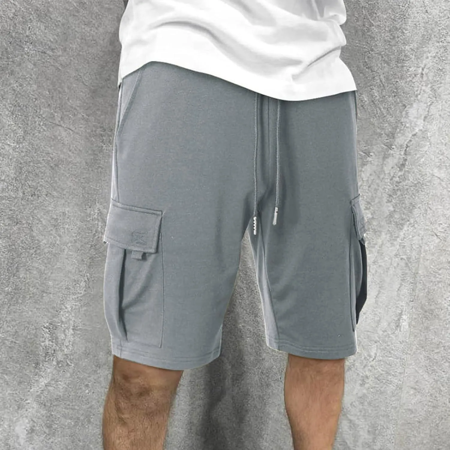 Mens Cargo Sweat Shorts Casual Drawstring Elastic Waist Athletic Workout Gym Jogger Shorts with Multi Pockets