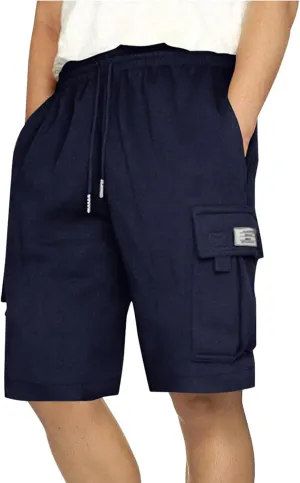 Mens Cargo Sweat Shorts Casual Drawstring Elastic Waist Athletic Workout Gym Jogger Shorts with Multi Pockets