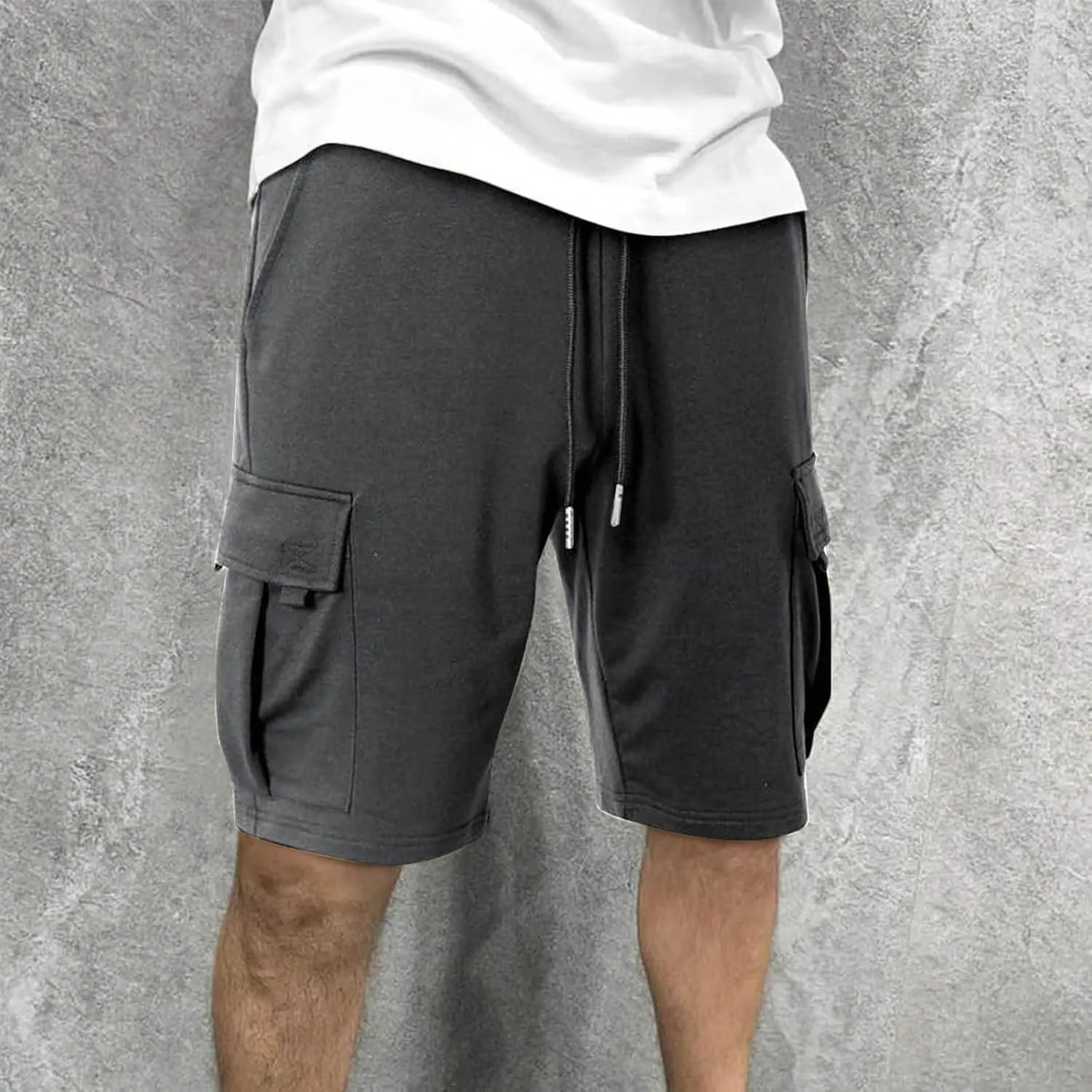 Mens Cargo Sweat Shorts Casual Drawstring Elastic Waist Athletic Workout Gym Jogger Shorts with Multi Pockets