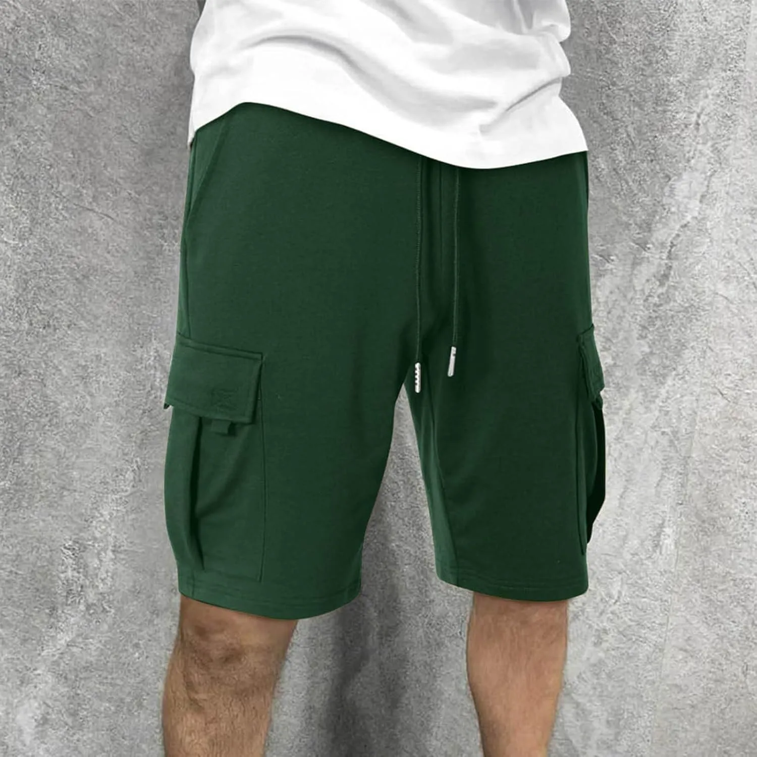 Mens Cargo Sweat Shorts Casual Drawstring Elastic Waist Athletic Workout Gym Jogger Shorts with Multi Pockets