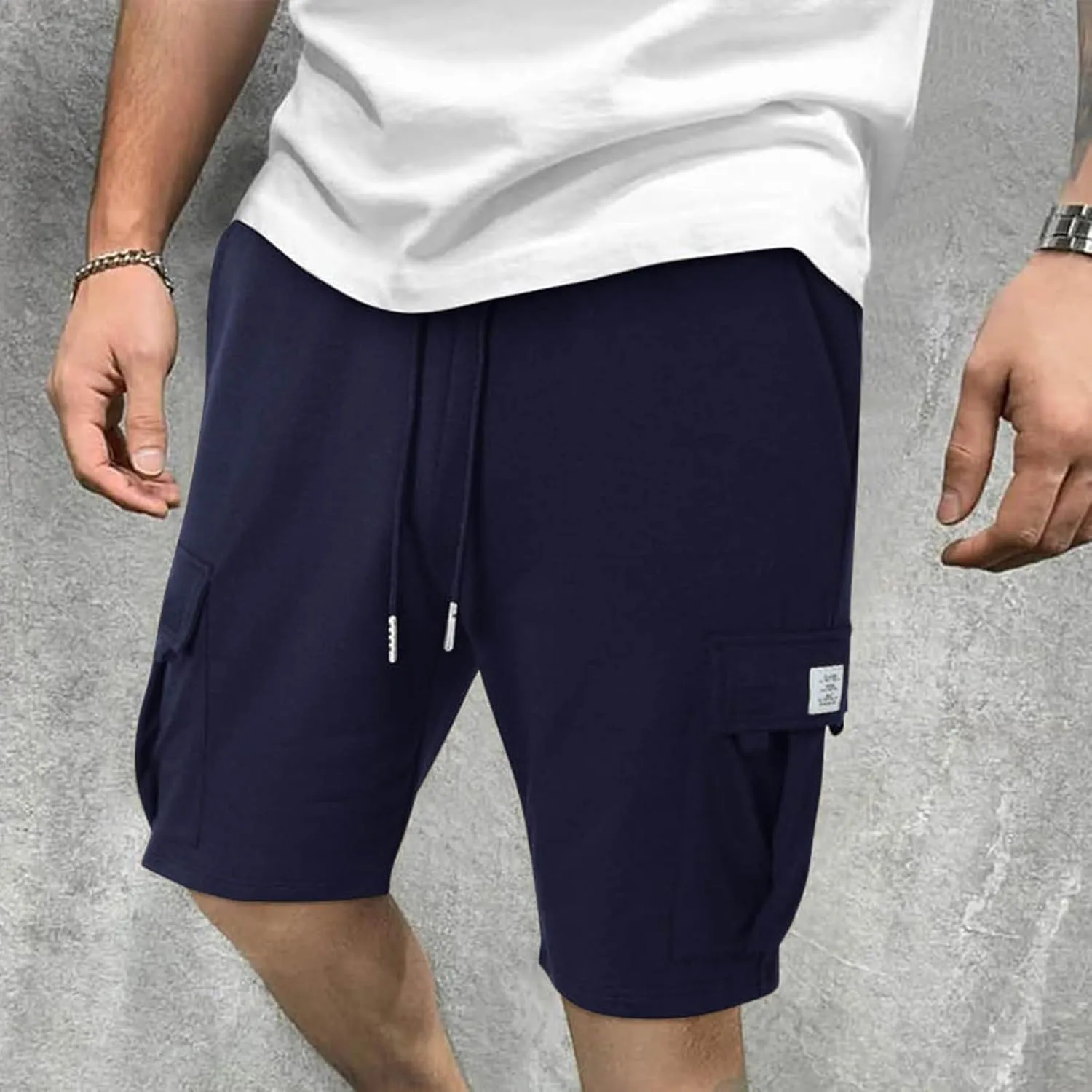 Mens Cargo Sweat Shorts Casual Drawstring Elastic Waist Athletic Workout Gym Jogger Shorts with Multi Pockets
