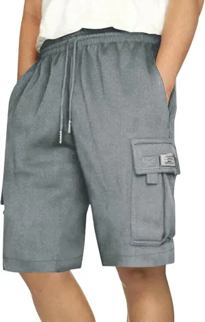 Mens Cargo Sweat Shorts Casual Drawstring Elastic Waist Athletic Workout Gym Jogger Shorts with Multi Pockets