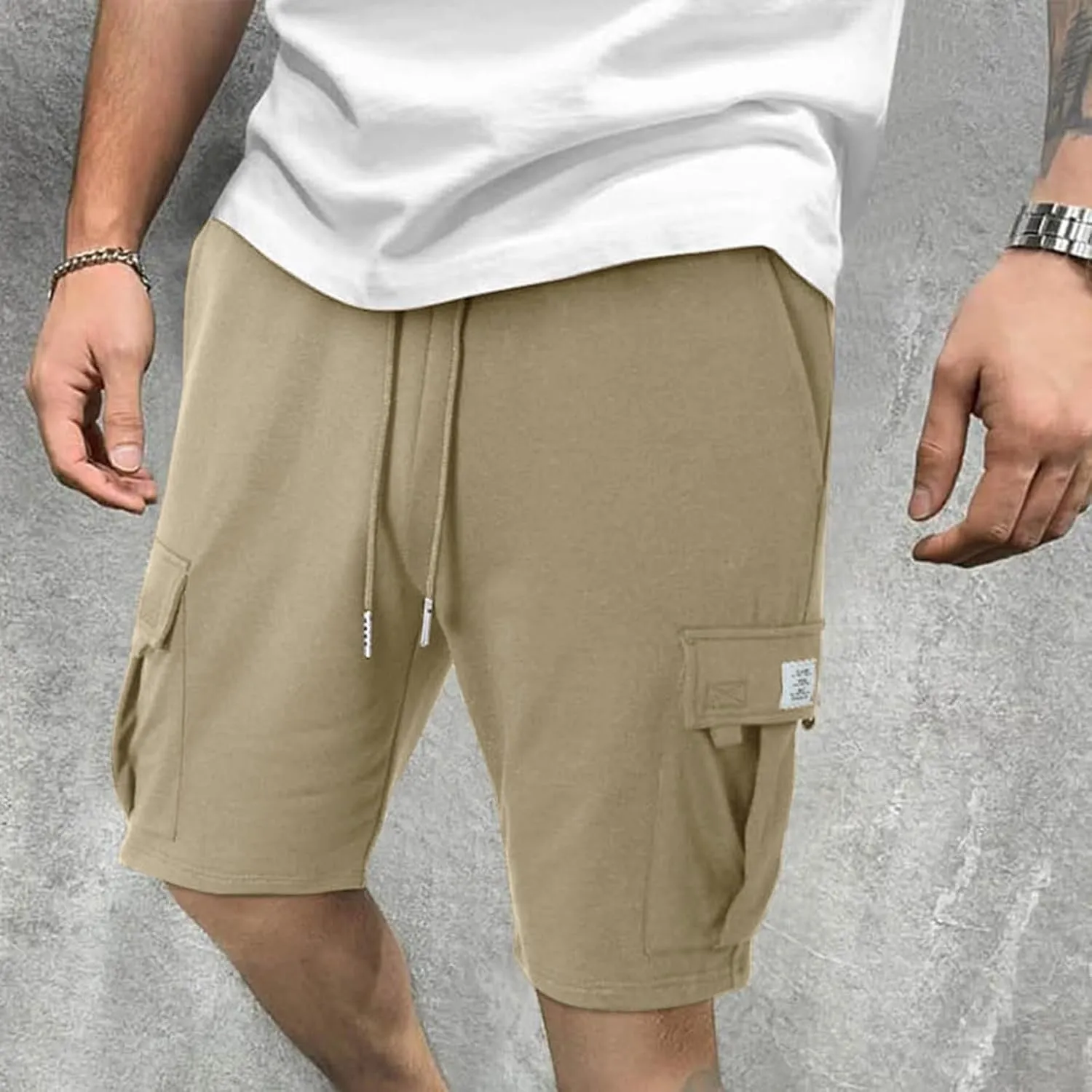 Mens Cargo Sweat Shorts Casual Drawstring Elastic Waist Athletic Workout Gym Jogger Shorts with Multi Pockets